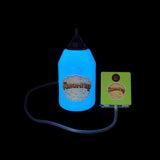 Glow in the Dark Blue PowerHitter Smoking System with Mini Auto Pump on Black Background