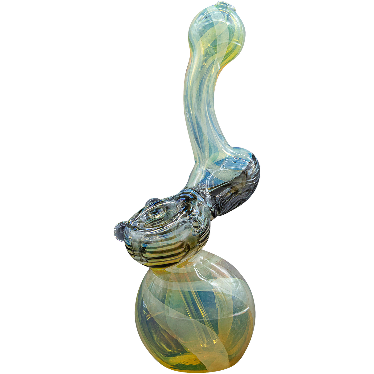 LA Pipes "Rake Bubb" Fumed Sherlock Bubbler Pipe in Black Onyx, 6" height, angled side view