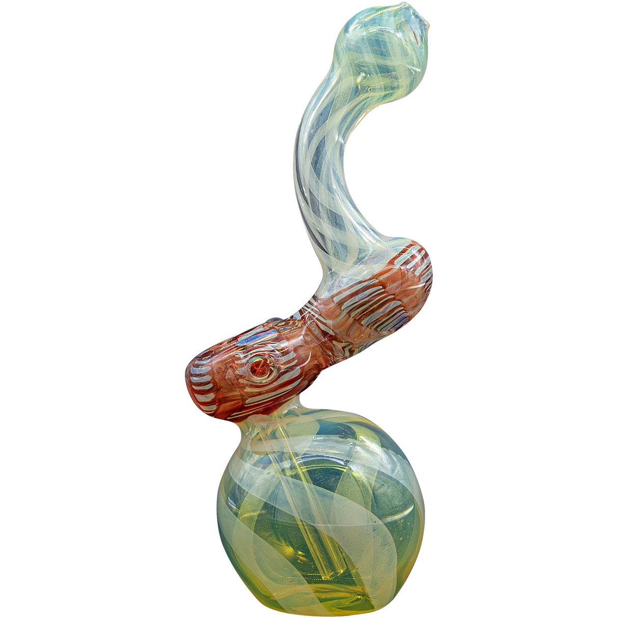 LA Pipes "Rake Bubb" Fumed Sherlock Bubbler Pipe in vibrant colors, front view on white background