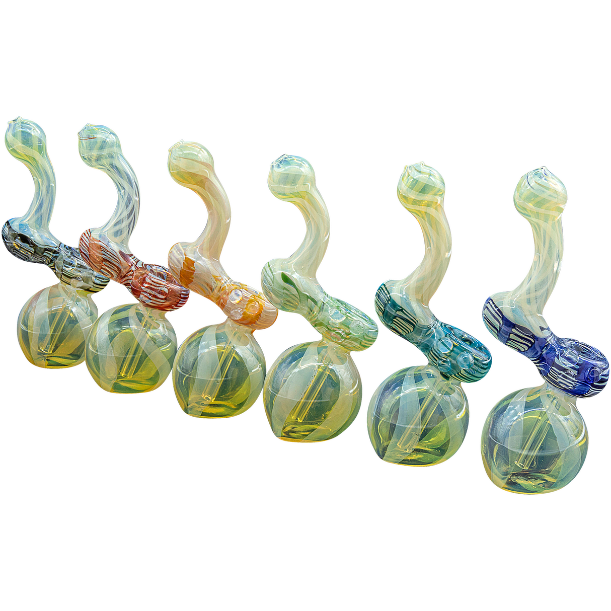 LA Pipes "Rake Bubb" Fumed Sherlock Bubbler Pipes in various colors, front view