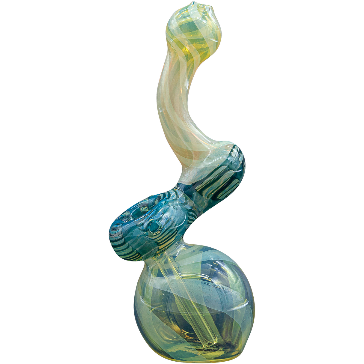 LA Pipes "Rake Bubb" Fumed Sherlock Bubbler Pipe, 6" height, in swirls of blue and amber