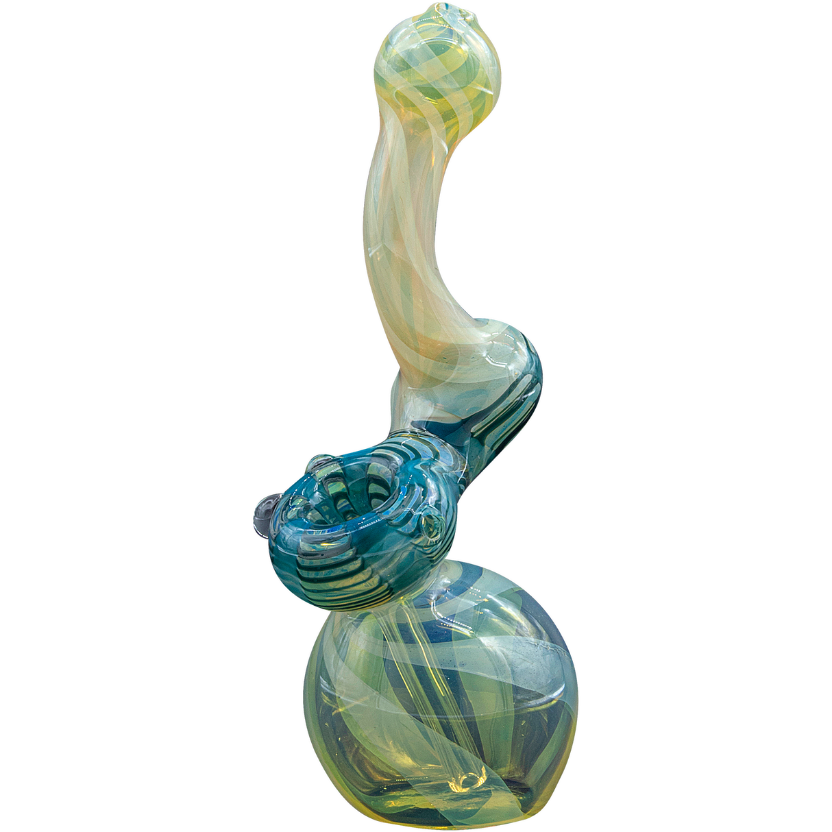 LA Pipes "Rake Bubb" Fumed Sherlock Bubbler in Ocean Surf, 6" Tall with Swirl Design