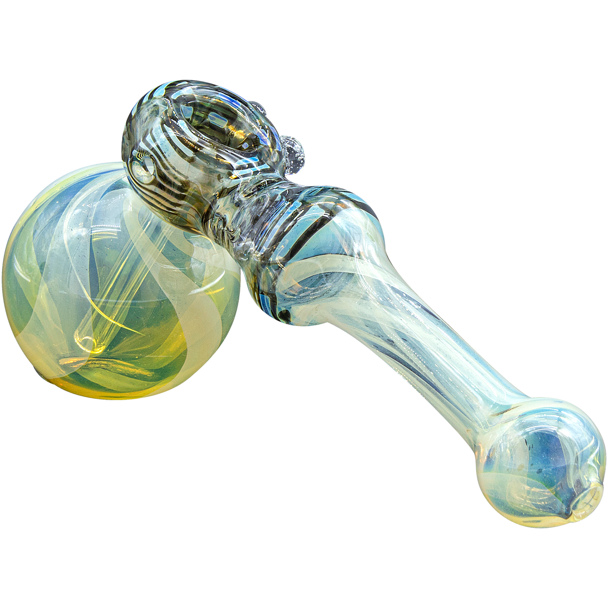 LA Pipes Raked Hammer Fumed Hammer Bubbler Pipe in various colors, 6" borosilicate glass, side view