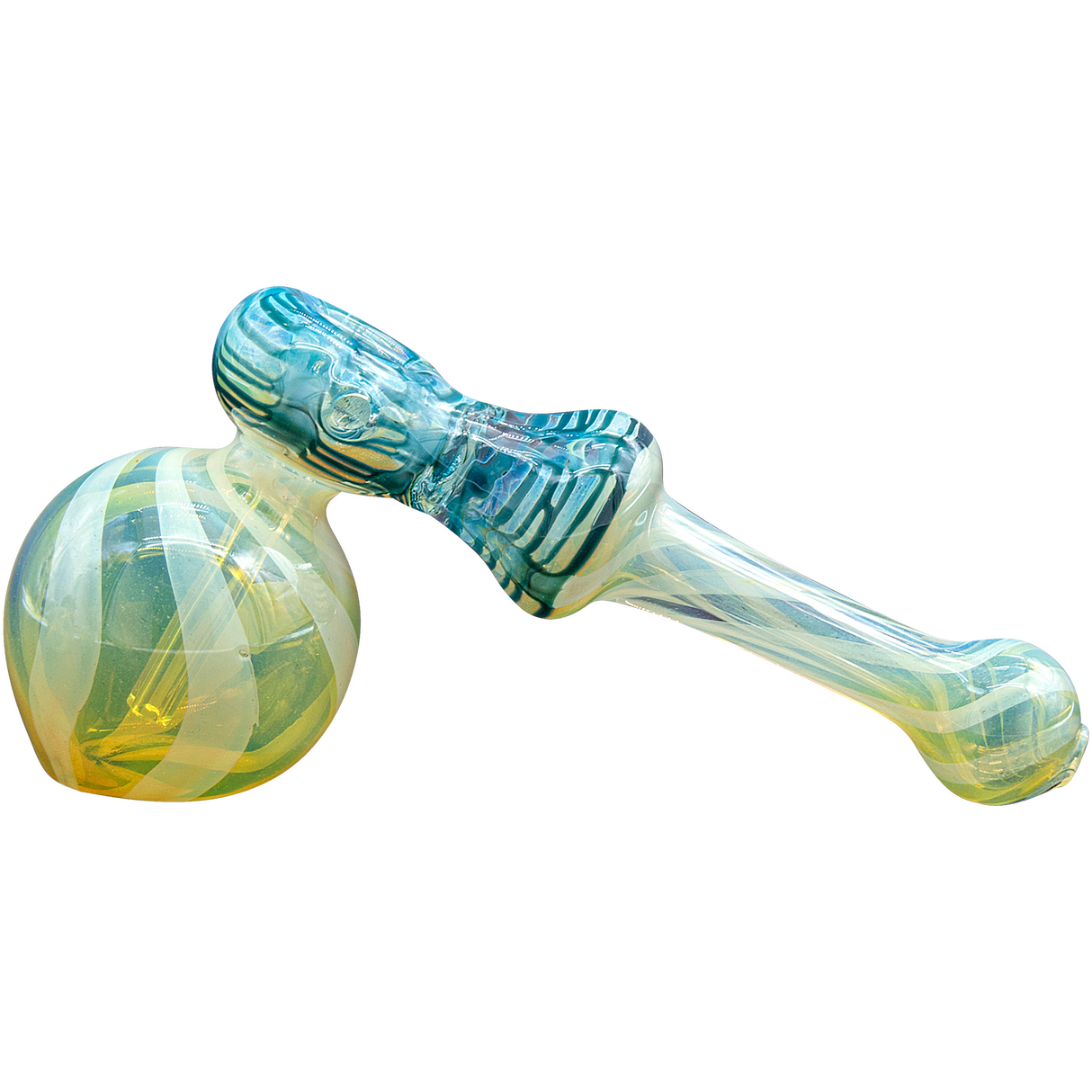LA Pipes "Raked Hammer" Fumed Hammer Bubbler Pipe in Ocean Surf color, 6" length, side view