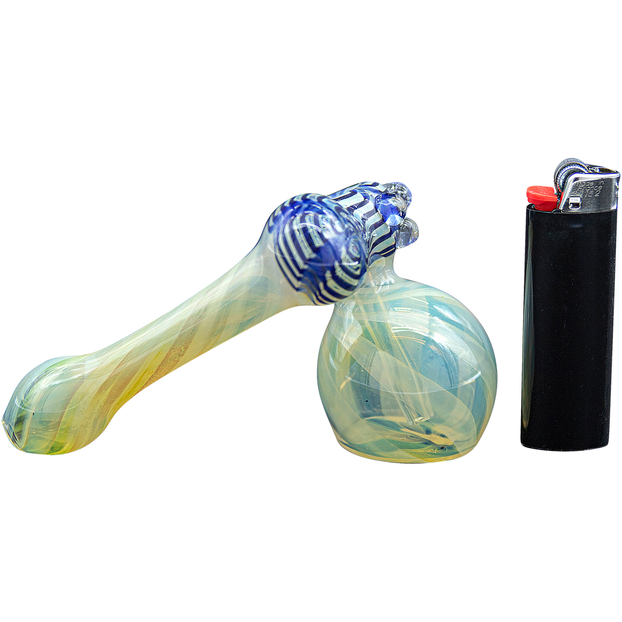 LA Pipes Raked Sidecar Bubbler Pipe in Fumed Glass with Assorted Colors, Side View