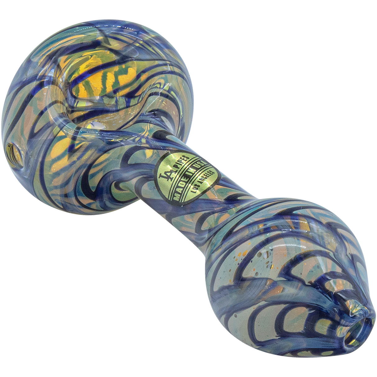 LA Pipes "Raker" Glass Spoon Pipe in Blue, Large Variant, Fumed Color Changing Design