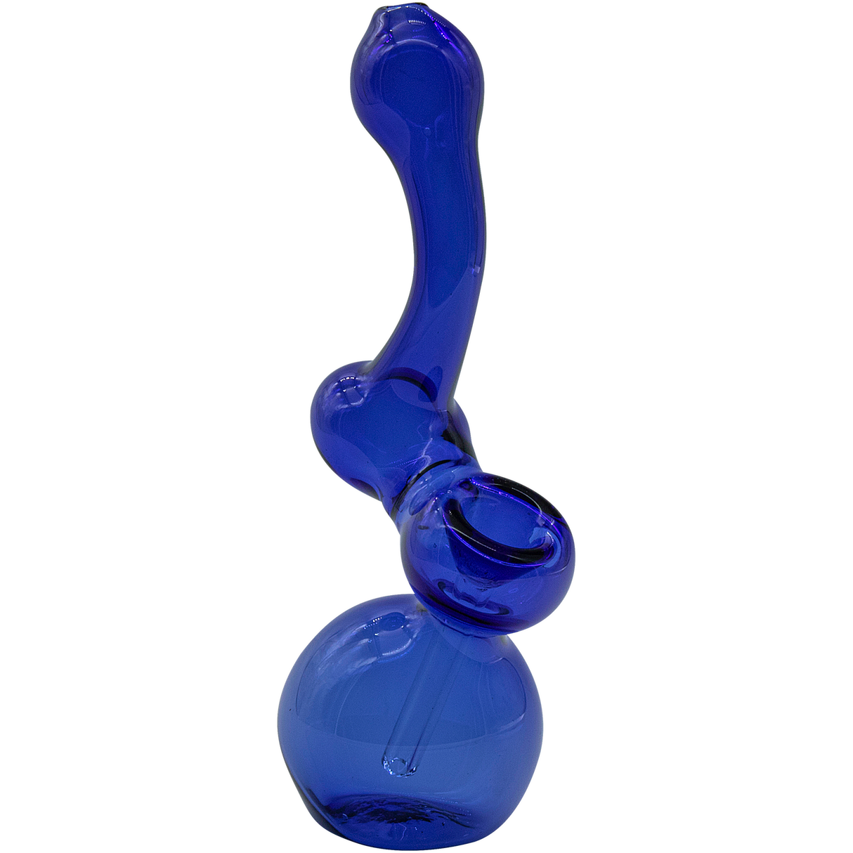 LA Pipes "Sherbub" Glass Sherlock Bubbler Pipe in Blue - Front View on White Background