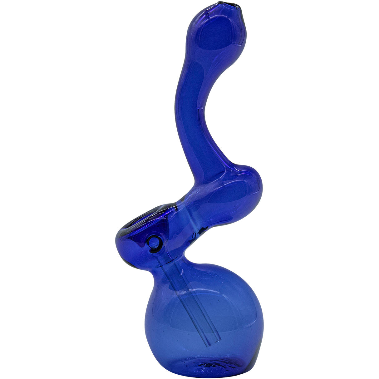 LA Pipes "Sherbub" Blue Glass Sherlock Bubbler Pipe, 6" Height, Borosilicate, Side View