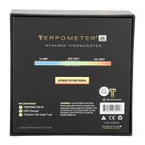 The Terpometer 2.0 Infrared Dab Thermometer packaging, black with temperature gauge