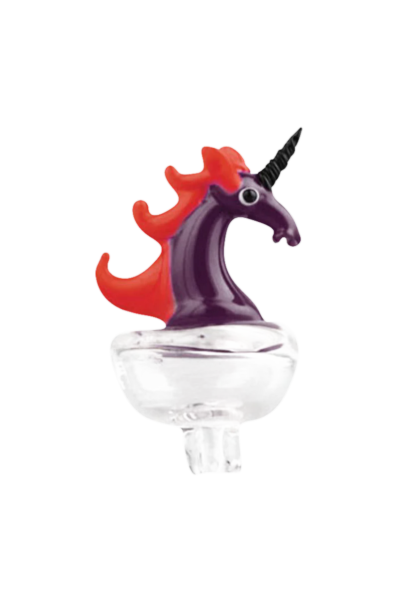 Colorful borosilicate glass "Unicorn" carb cap with 27mm directional airflow, side view