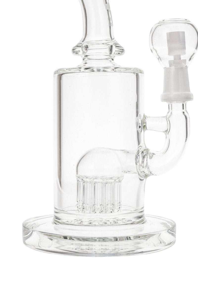 Thick Ass Glass 10-Arm Tree Perc Rig with clear glass, 6.5" height, and sturdy base - side view