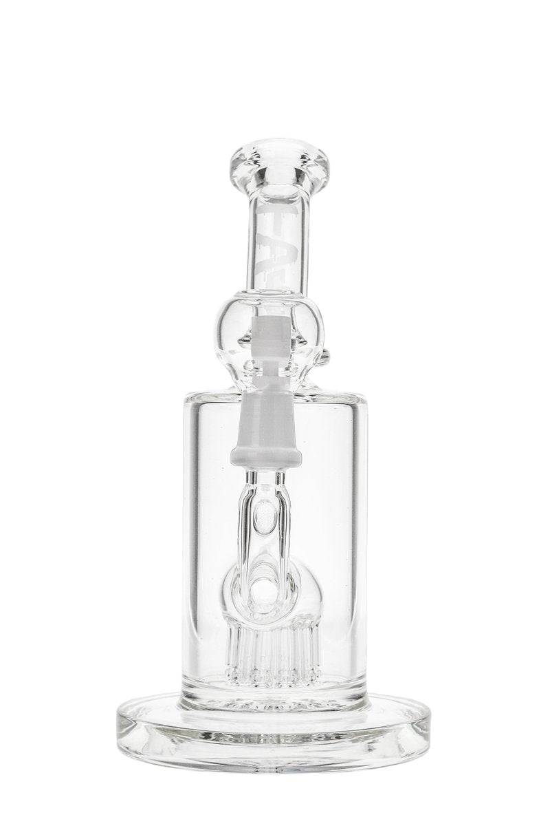 Thick Ass Glass 10-Arm Tree Perc Rig with 5mm thickness and 6.5" height, front view on white background