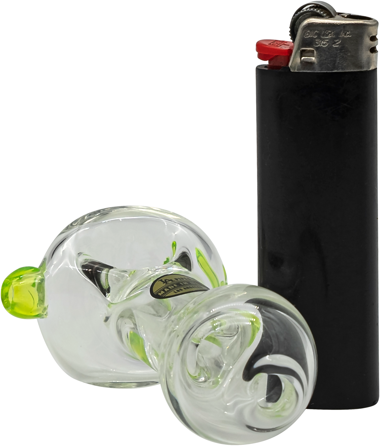 LA Pipes Borosilicate Glass Spoon Pipe with Green Accents and Deep Bowl - Side View
