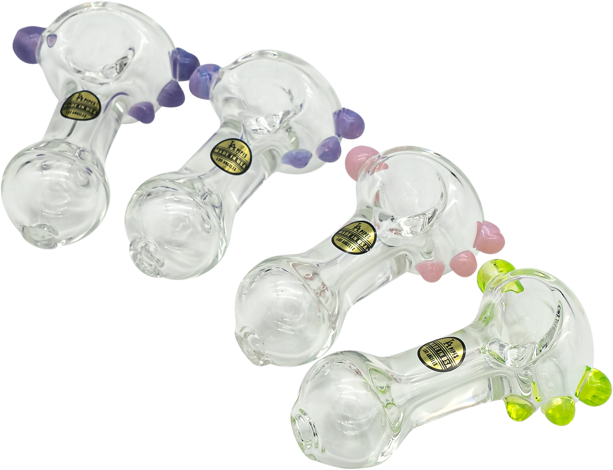 LA Pipes Thick Glass Spoon Pipes in Assorted Colors, 4" Borosilicate, Angled View