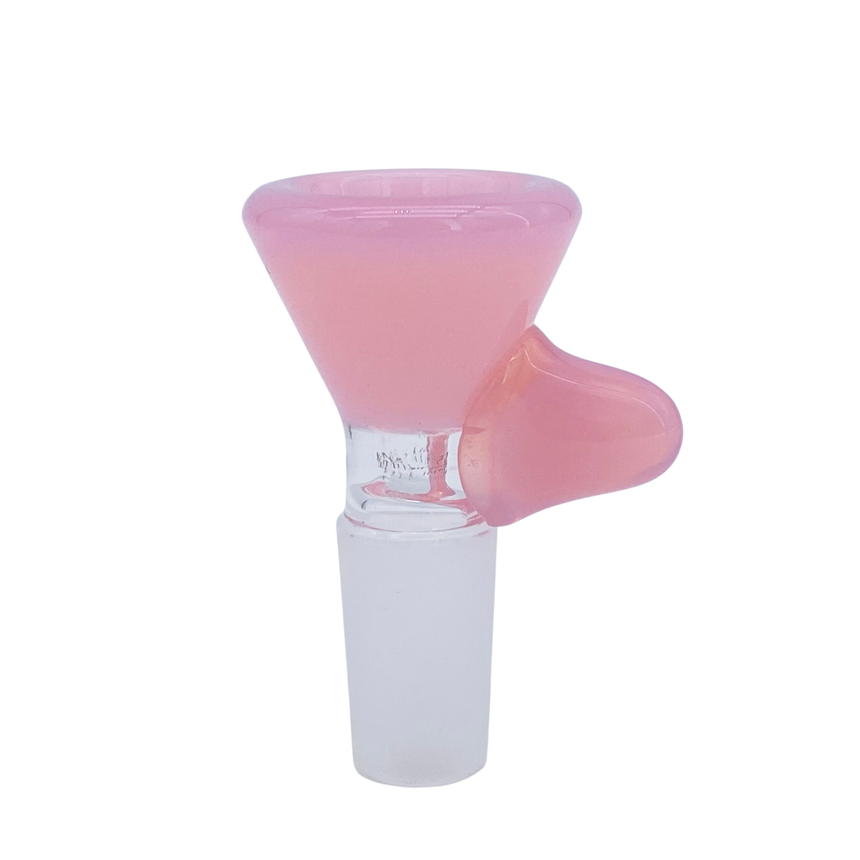 MAV Glass Thick Handle Bowl in Pink, 14mm, Clear Joint - Side View on White Background