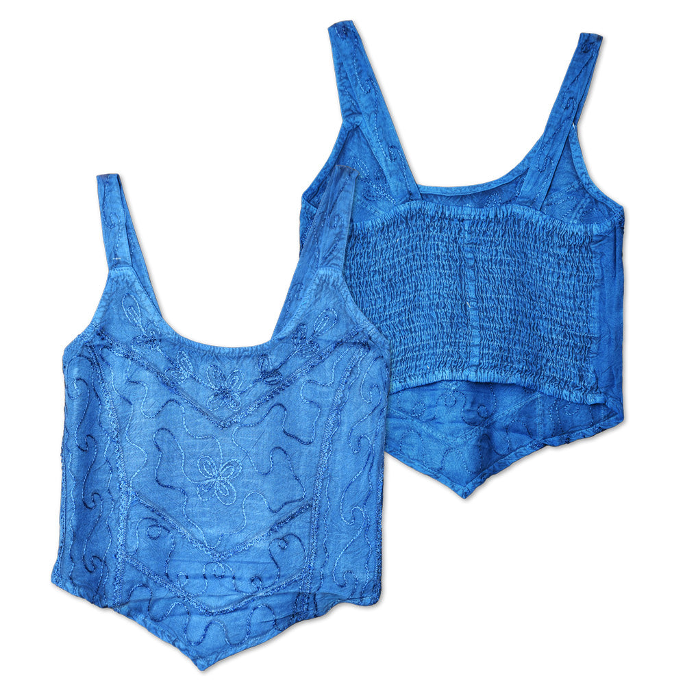 ThreadHeads Acid Wash Embroidered Tank Top in Assorted Colors, Front and Back View