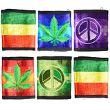 ThreadHeads Embroidered Wallets in Assorted Colors with Cannabis Leaf and Peace Sign Designs