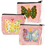 ThreadHeads Butterfly Coin Pouches in Assorted Designs, 5.5"x5", Front View with Zipper Closure