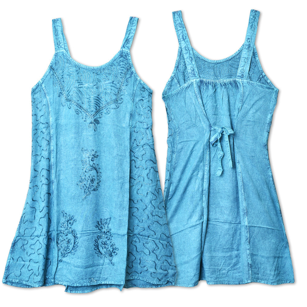 ThreadHeads Embroidered Strap Dress in Assorted Colors, Front and Back View on White