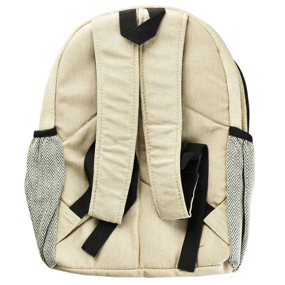 ThreadHeads Himalayan Hemp Backpack with Sacred Geometry, Tan & Black, Back View