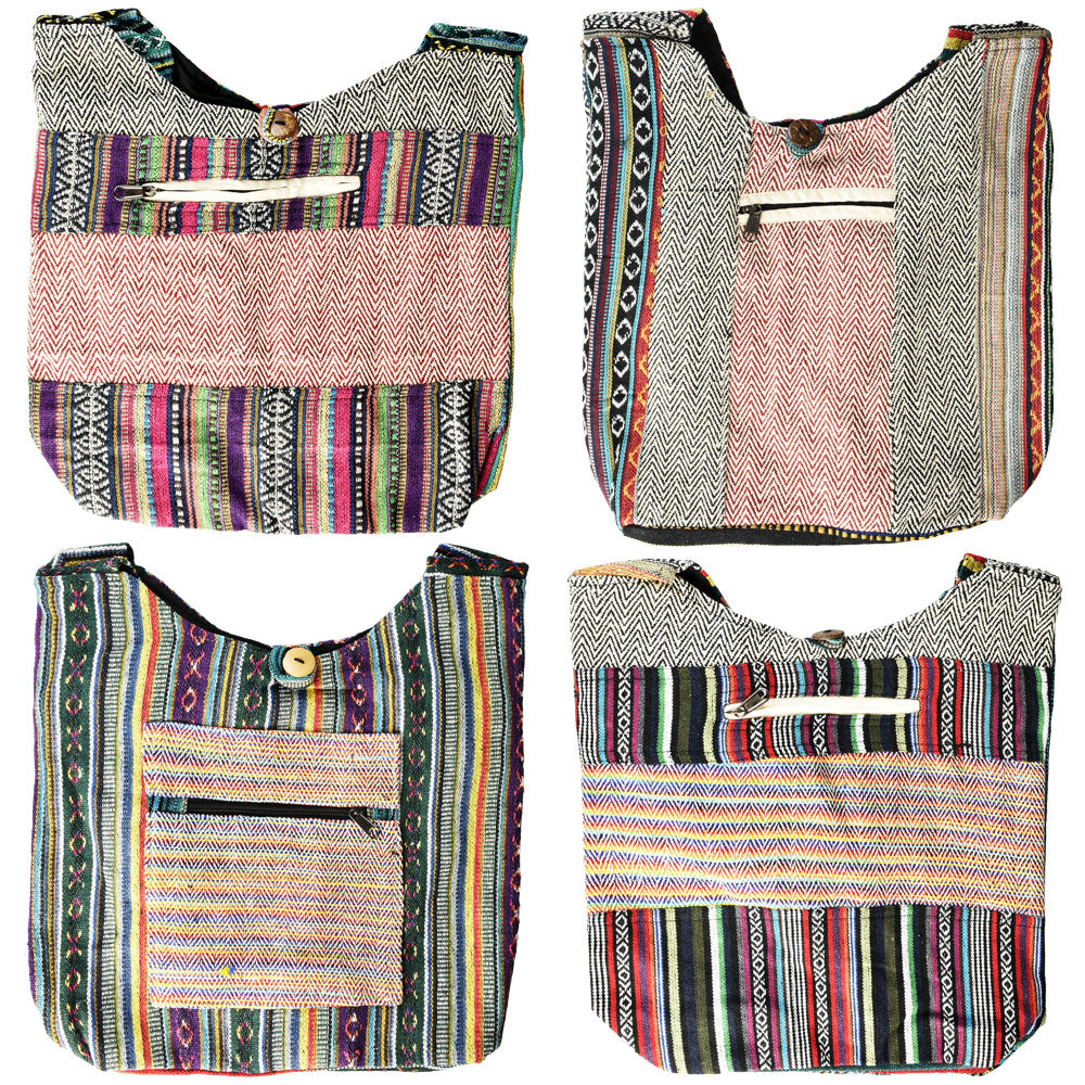 ThreadHeads Multi-color Woven Cotton Sling Bags with Closable Flap, Assorted Patterns, 15"x15"