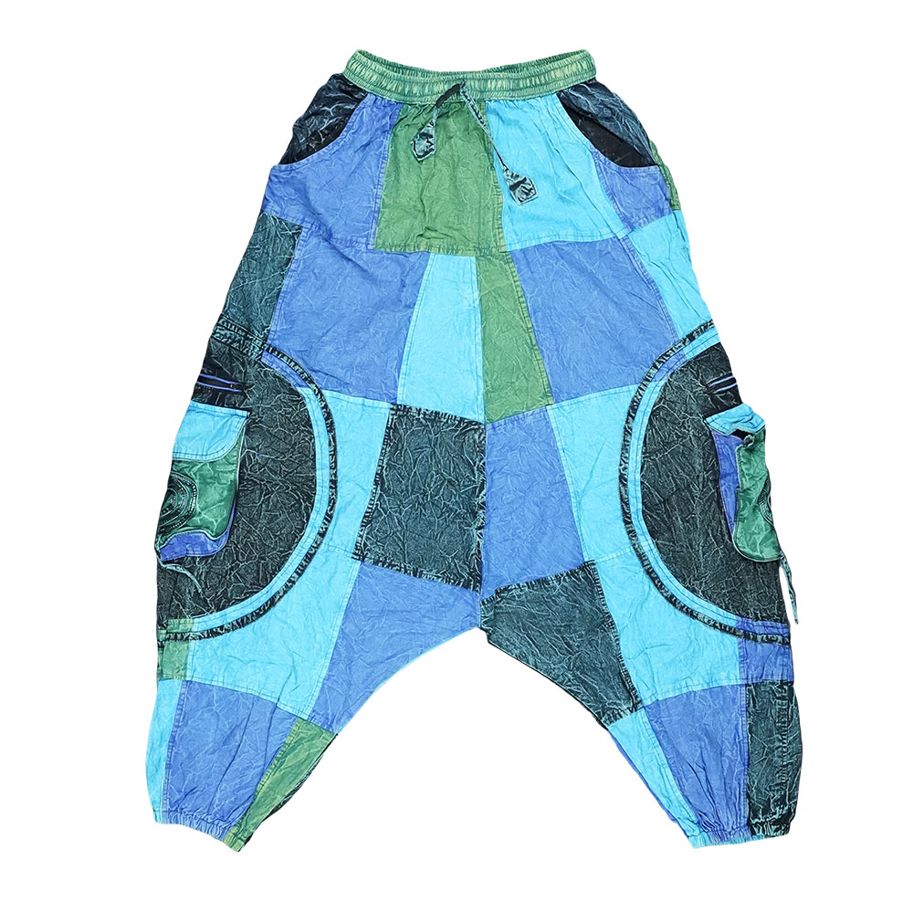 ThreadHeads Patchwork Spiral Pants in blue, one size cotton apparel, front view on white background