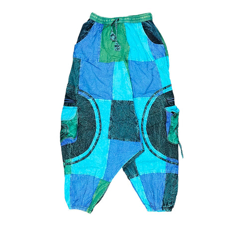 ThreadHeads Patchwork Spiral Pants in blue, one size cotton apparel with fun & novelty design