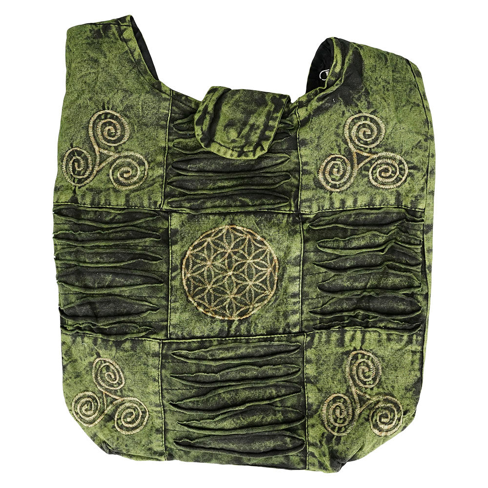 ThreadHeads Razor Cut Flower of Life Shoulder Bag in assorted colors, front view on white background