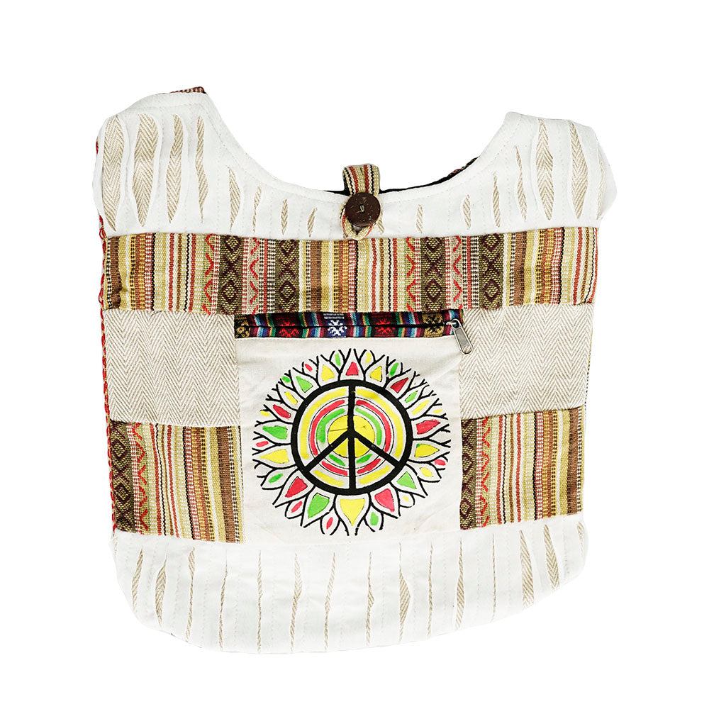 ThreadHeads Patchwork Shoulder Bag with Peace Sign, Assorted Colors, Front View