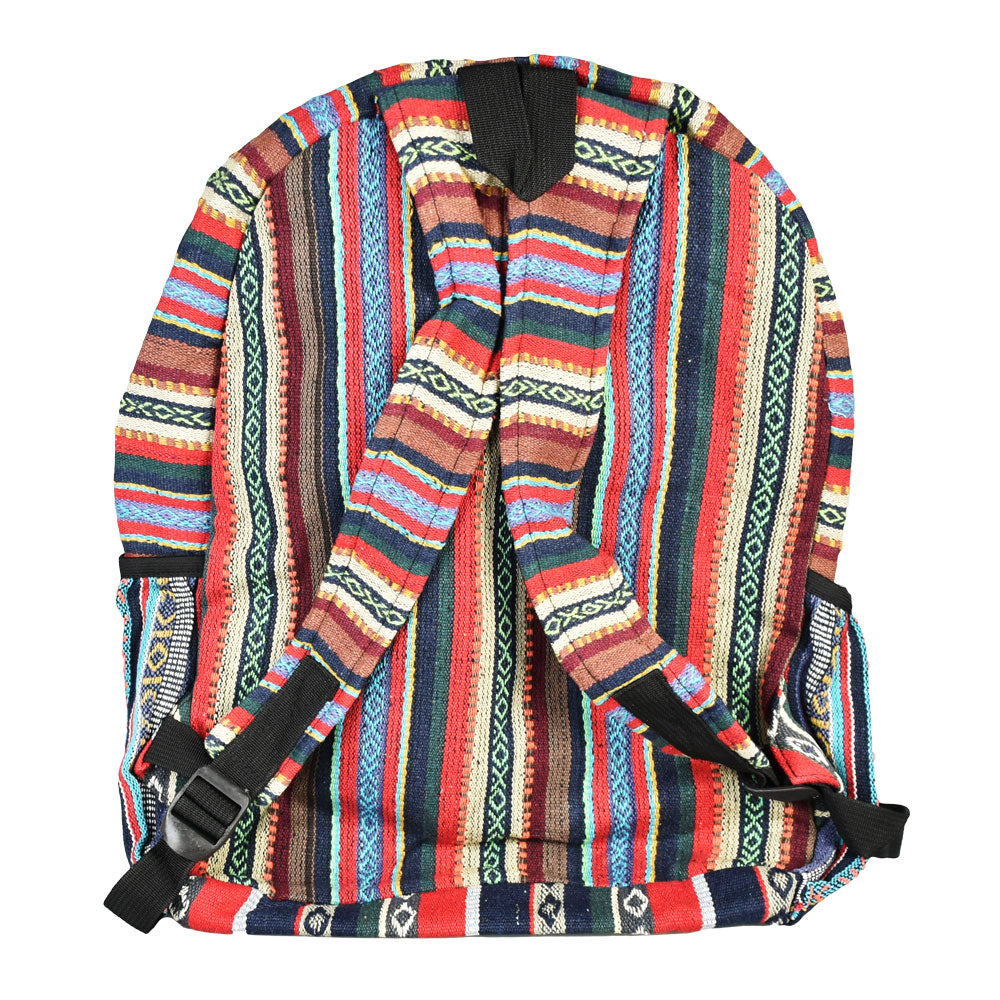 ThreadHeads Southwestern Flower Backpack, multicolor with traditional patterns, front view on white