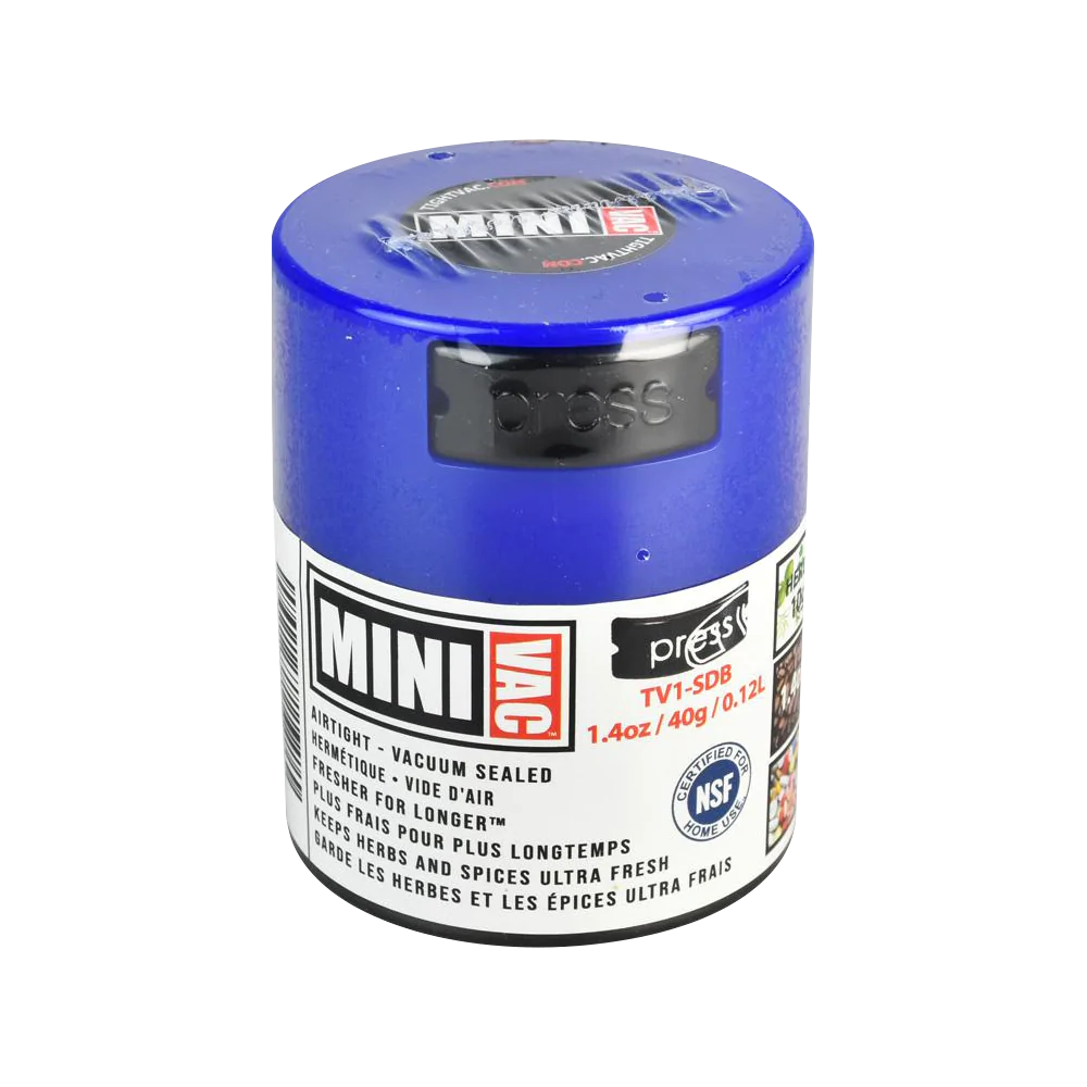 TightVac MiniVac Airtight Storage Container in blue, front view on white background