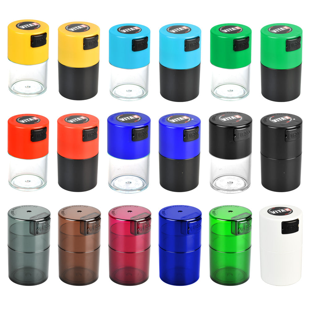 Assorted TightVac VitaVac Airtight Storage Containers, 5g, 2.75" in various colors, front view