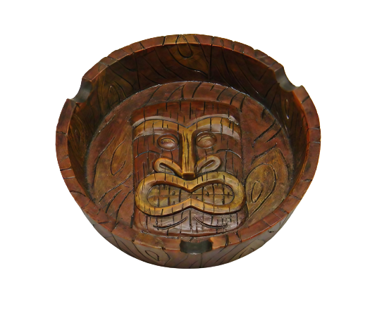 Polyresin Tiki Mask Ashtray with 4.25" Diameter - Top View on Seamless Background