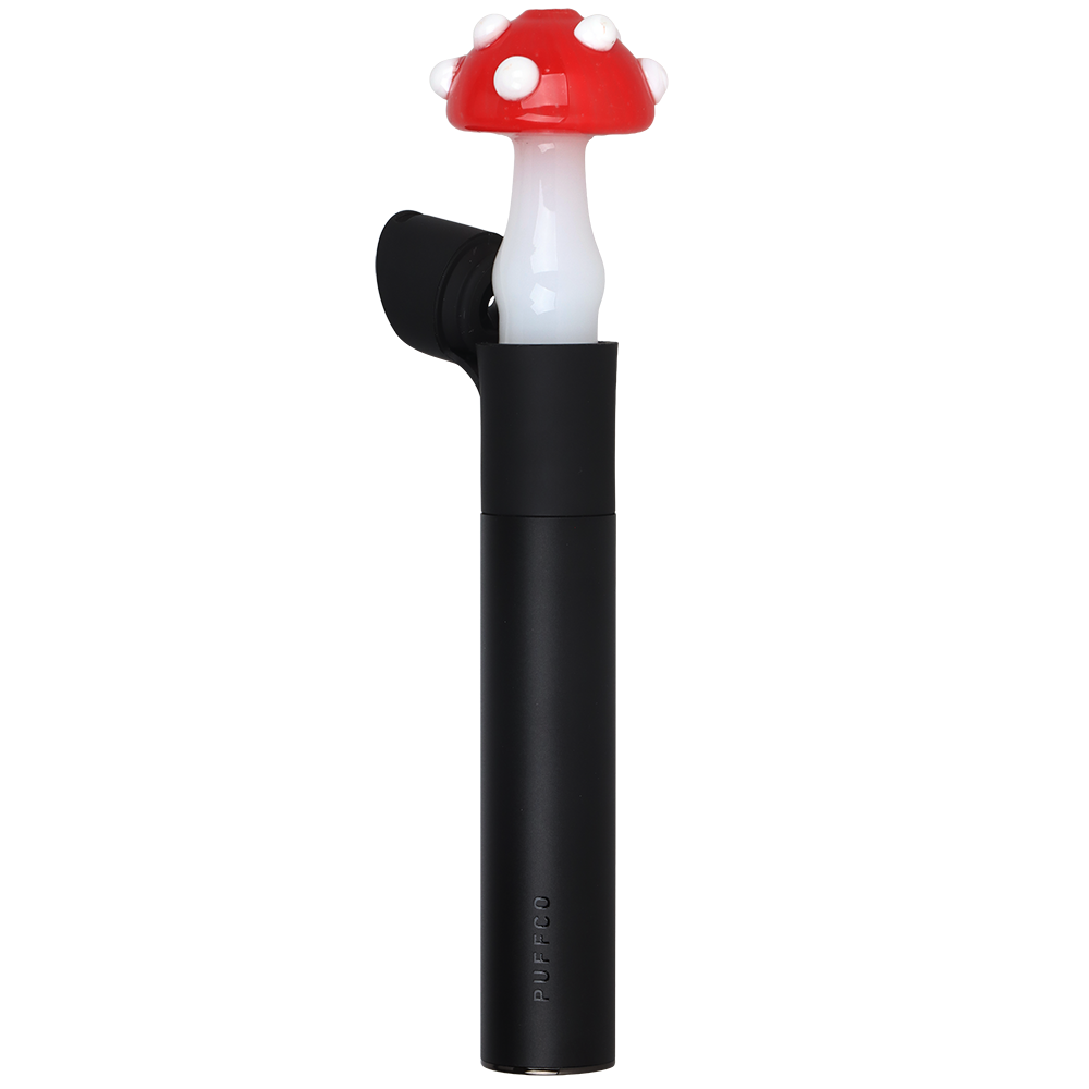 Toadstool Puffco Pivot glass attachment, 2.2 inch red mushroom mouthpiece in borosilicate glass