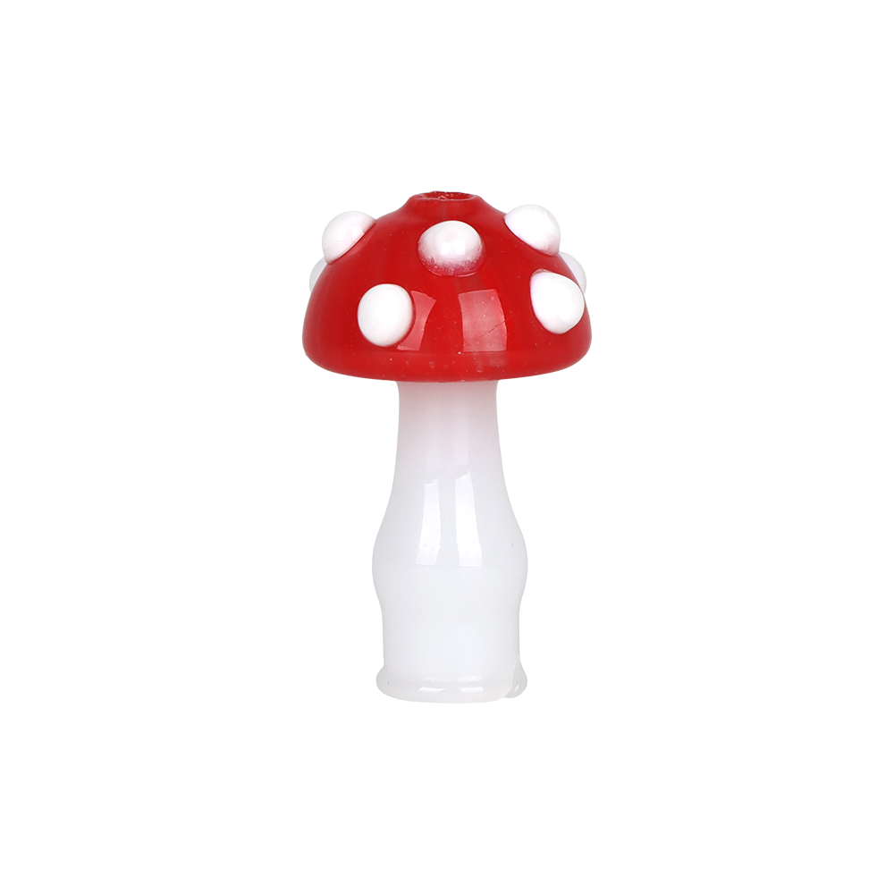 Red and white toadstool e-rig glass attachment made to work with the Puffco Pivot vaporizer