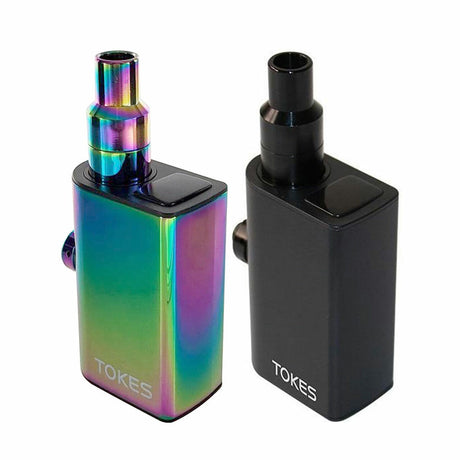 Tokes Dual-Use Wax Vaporizer in Black and Rainbow with 14mm Male Adapter, Portable Design
