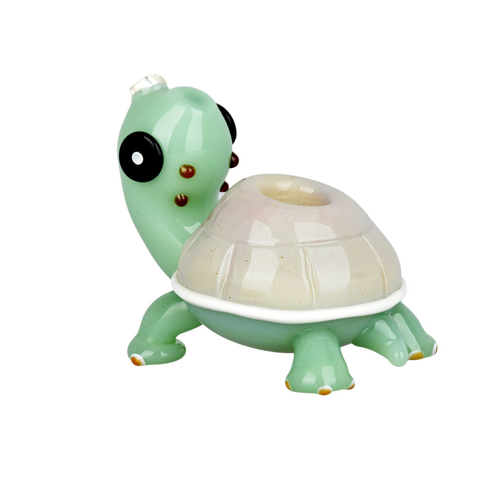 Tranquil Terrapin Sherlock Pipe in green, compact 4.25" design for dry herbs, front view on white background