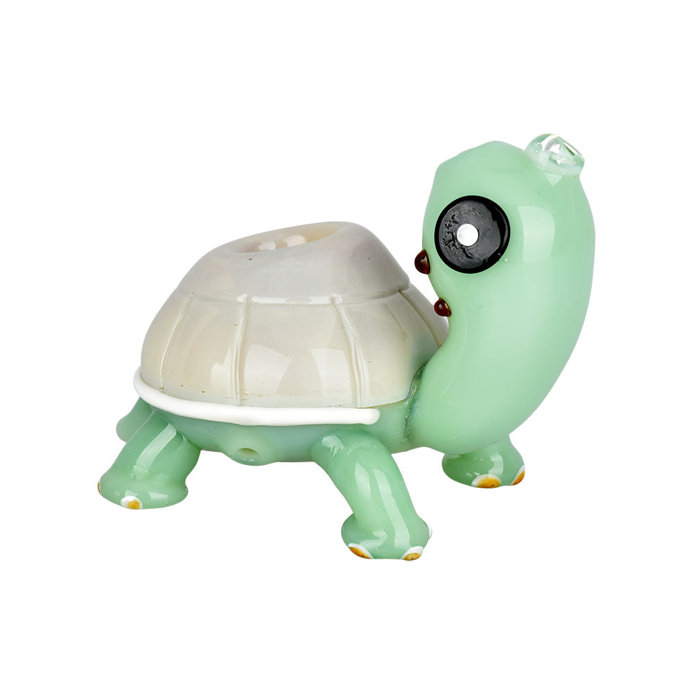 Tranquil Terrapin Sherlock Pipe in Green, 4.25" Compact Borosilicate Glass, Novelty Turtle Design