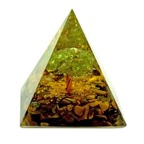 Tree of Life Orgonite Pyramid, 2.5" Assorted Colors, Front View on White Background