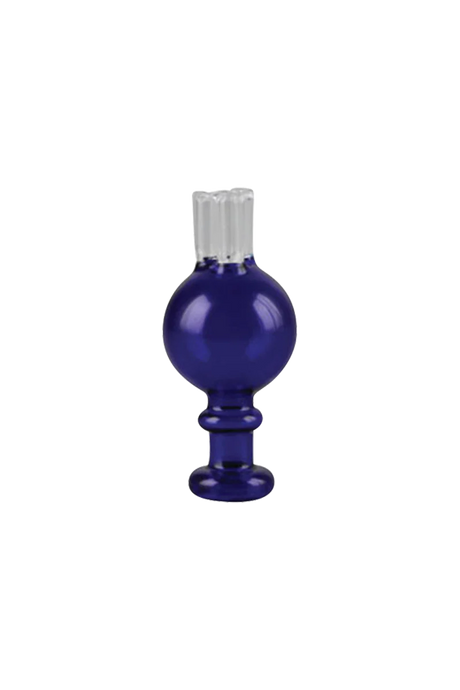Borosilicate glass Triple Barrel Airflow Carb Cap in blue, 30mm, front view on white background