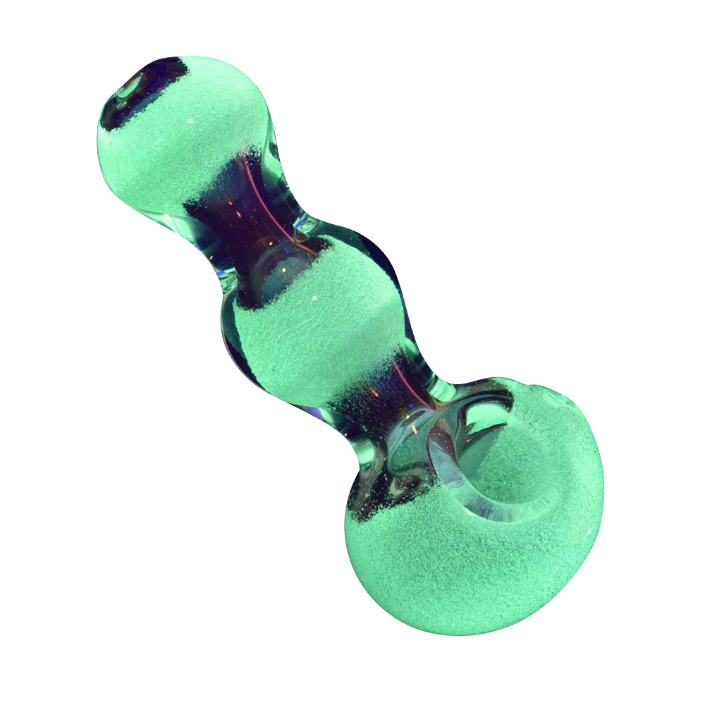 Triple Glow Bubble Fumed Spoon Pipe for Dry Herbs, 4.5" Borosilicate Glass, Angled View
