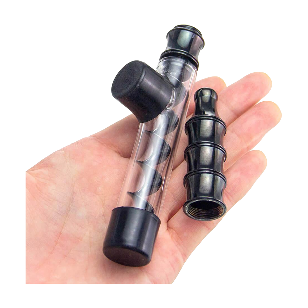 7Pipe Twisty Glass Blunt by PILOT DIARY held in hand, disassembled, showing spiral and cap