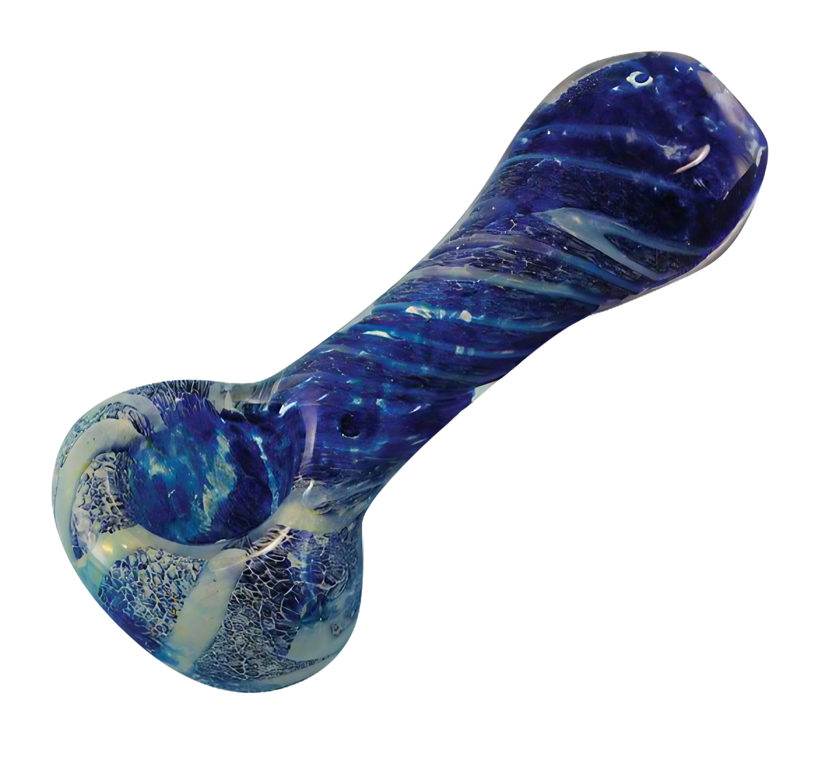 Twisted Frit 4" Glass Pipe in Blue, Durable Borosilicate, Ideal for Dry Herbs, Side View