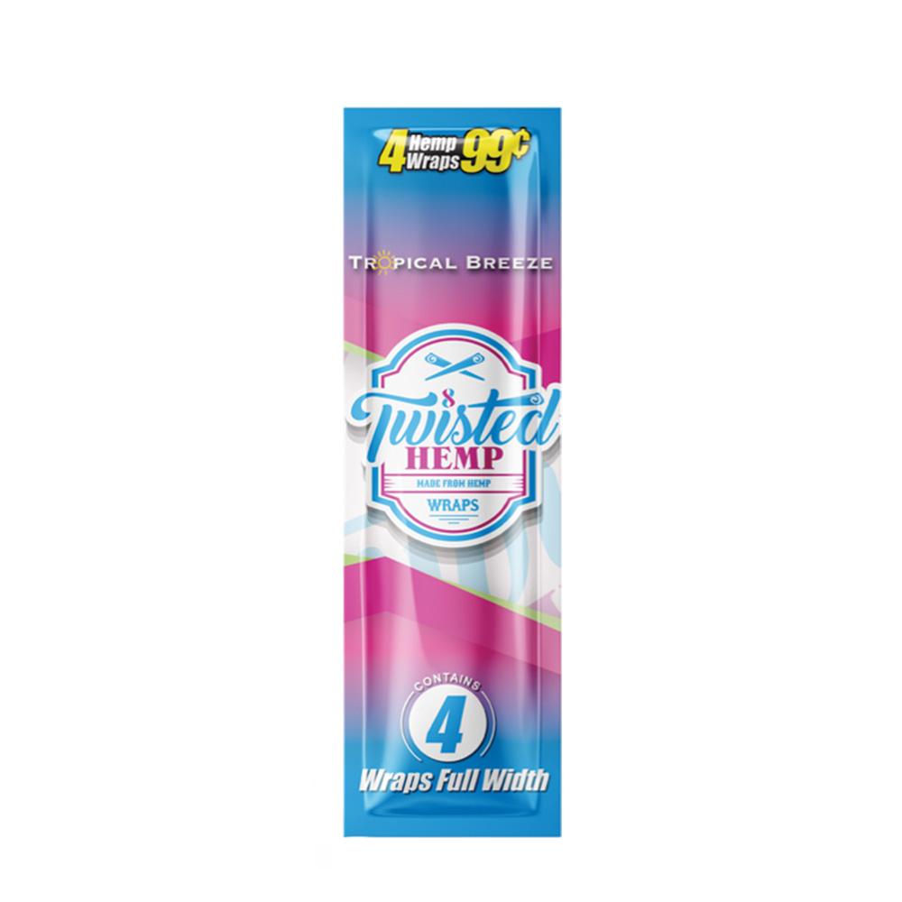 Twisted Hemp Blunt Wraps Tropical Breeze, 4-pack hemp rolling papers, front view on white