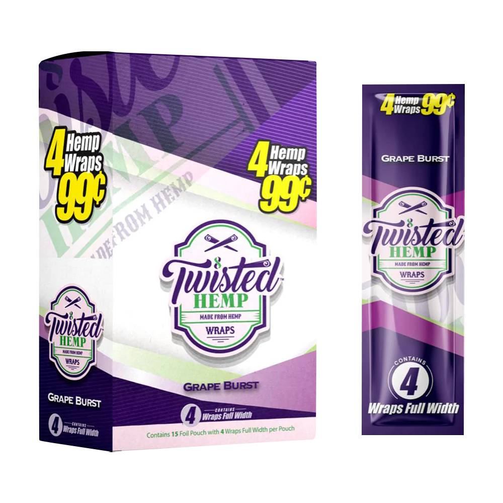 Twisted Hemp Original Grape Burst Hemp Wraps, 15 Pack, Front View on White Background