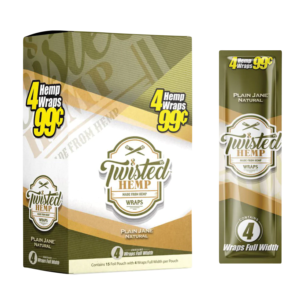 Twisted Hemp Original Hemp Wraps 15 Pack, Plain Jane Unflavored, front view on white background
