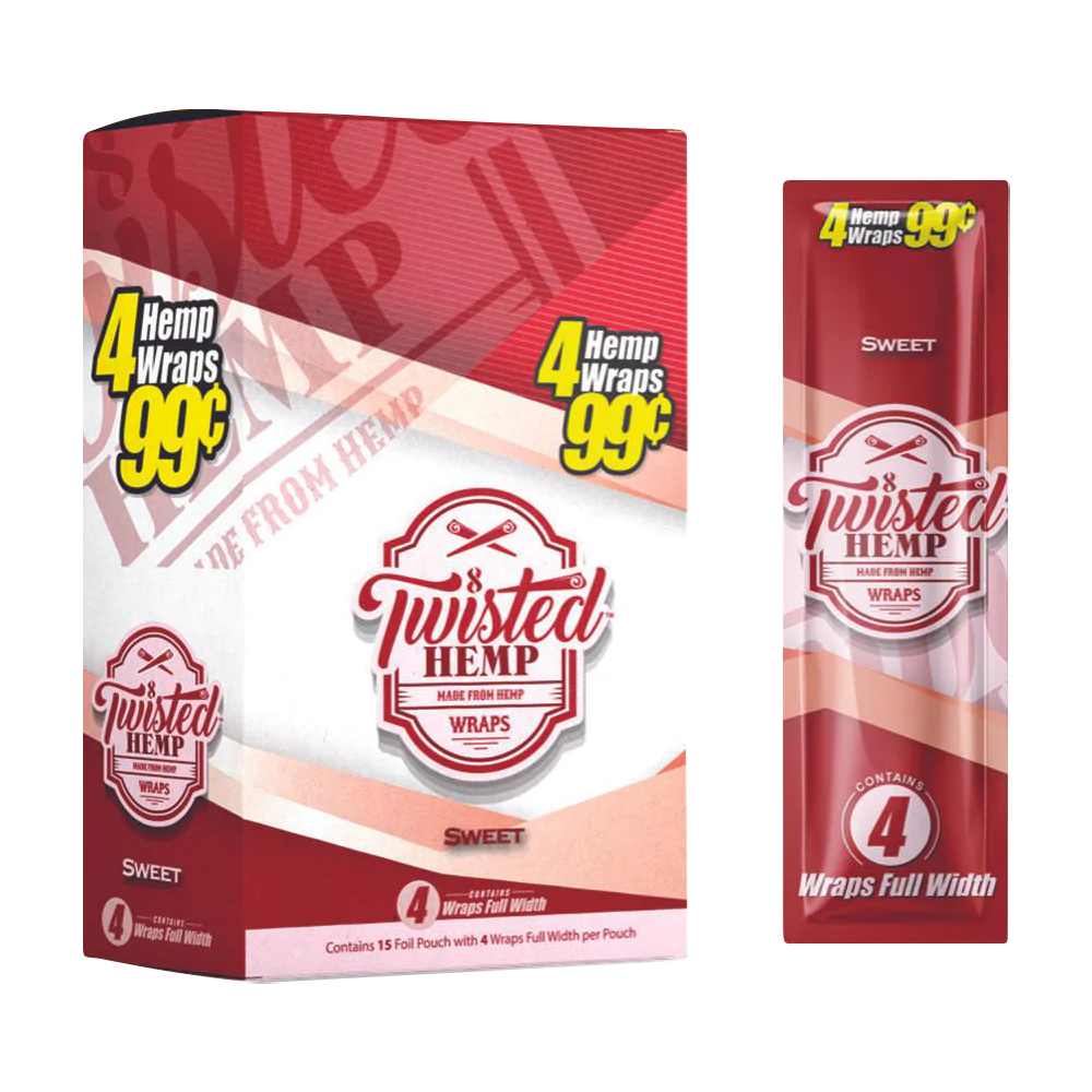 Twisted Hemp Original Hemp Wraps 15 Pack in Sweet Flavor, Front and Side Packaging View