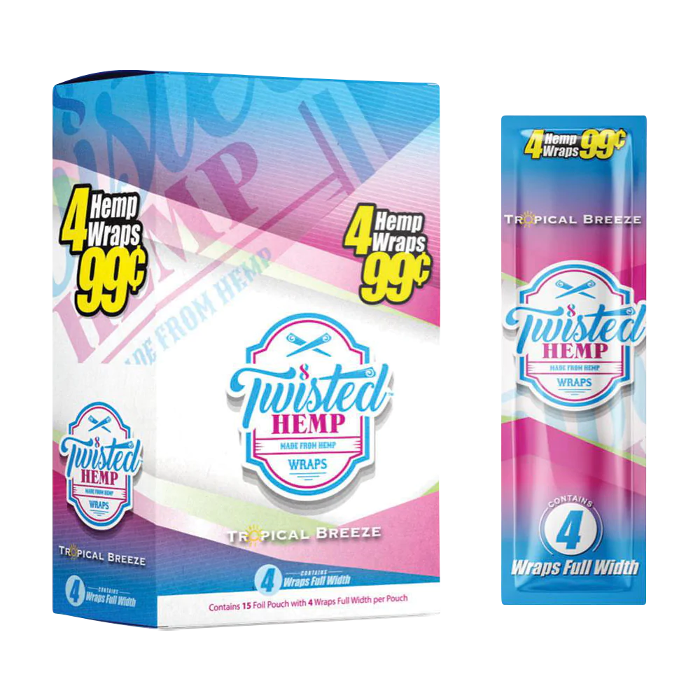 Twisted Hemp Original Wraps 15 Pack in Tropical Breeze flavor, front view on white background