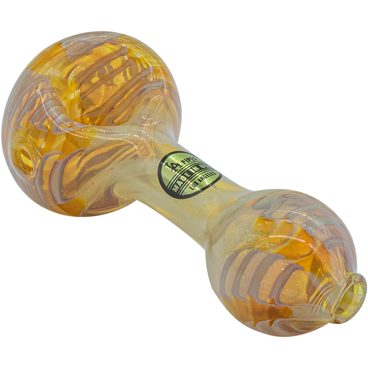LA Pipes Twisty Cane Spoon Glass Pipe in Ivory, Side View on White Background, Borosilicate Glass