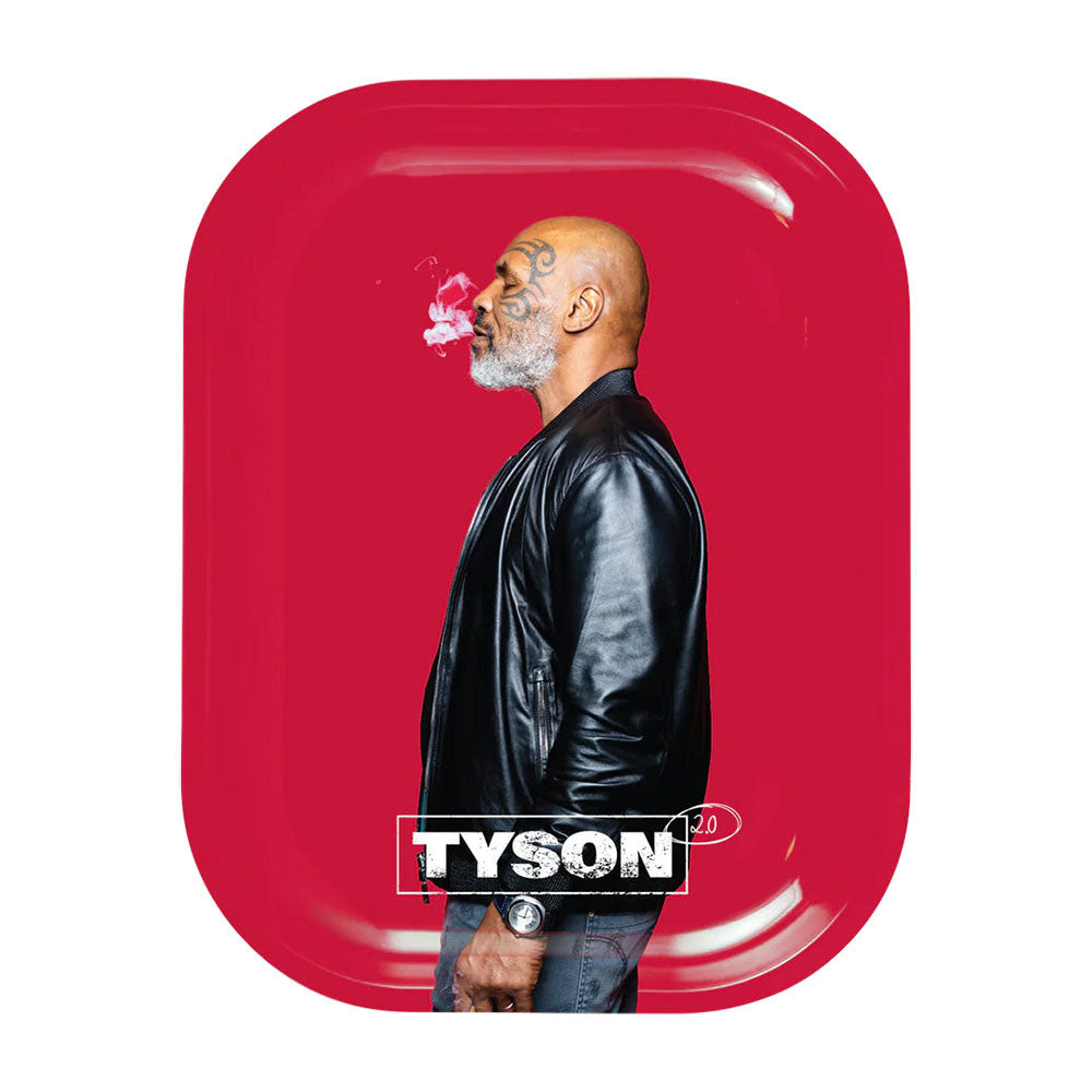 TYSON 2.0 Metal Rolling Tray with Mike Tyson Design in Red, Medium Size, Top View
